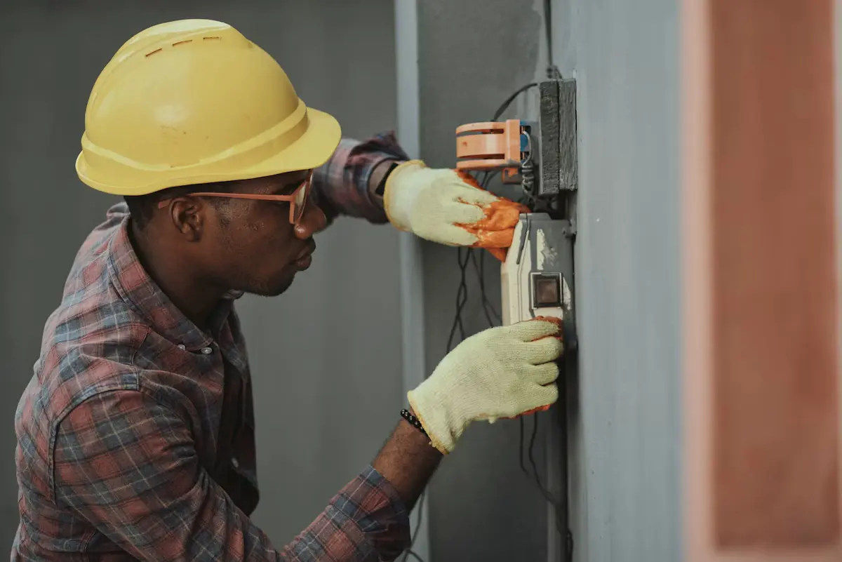 Electrician working on a consumer unit and wiring